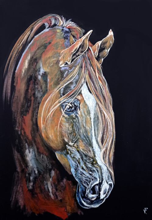 Painting titled "The Horse." by Viktoriya Filipchenko, Original Artwork, Oil Mounted on Cardboard