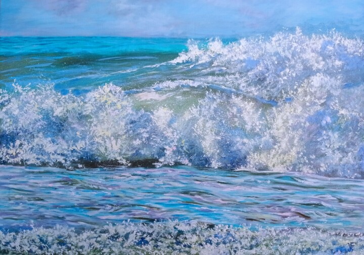 Painting titled "Oceano." by Viktoriya Filipchenko, Original Artwork, Oil Mounted on Wood Stretcher frame