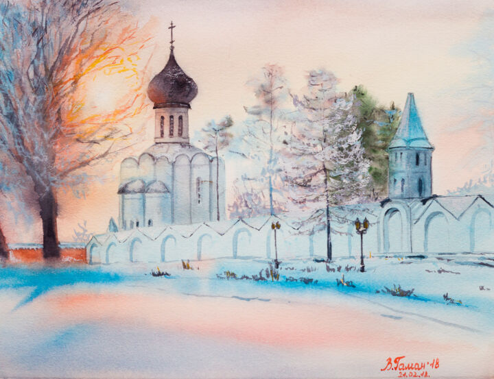 绘画 标题为“Russian Winter. Sno…” 由Виктория Гаман, 原创艺术品, 水彩