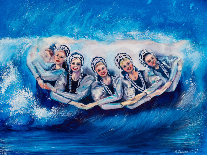 Peinture intitulée "Girls in the sea wa…" par Viktoriia Gaman, Œuvre d'art originale, Aquarelle