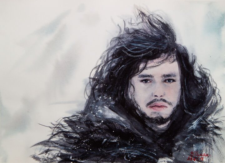 Schilderij getiteld "Jon Snow from the m…" door Viktoriia Gaman, Origineel Kunstwerk, Aquarel