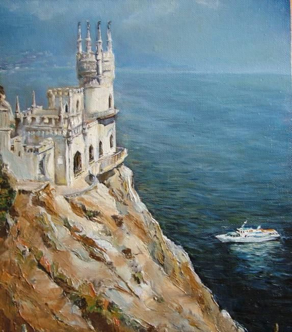 Картина под названием "Castle on the rock" - Viktoria Korotaeva, Подлинное произведение искусства, Масло