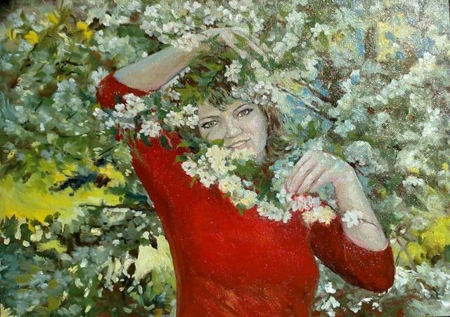 Painting titled "Spring flowers" by Viktoria Korotaeva, Original Artwork, Oil