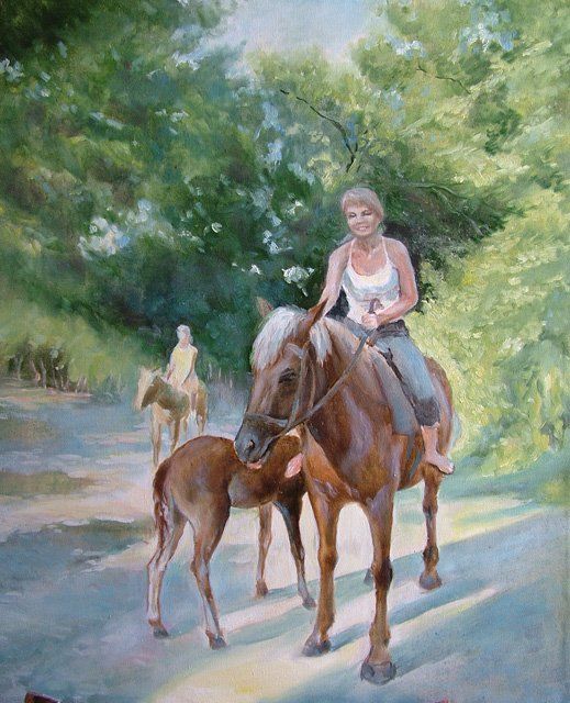 Painting titled "Прогулка на лошадях" by Viktoria Korotaeva, Original Artwork, Other