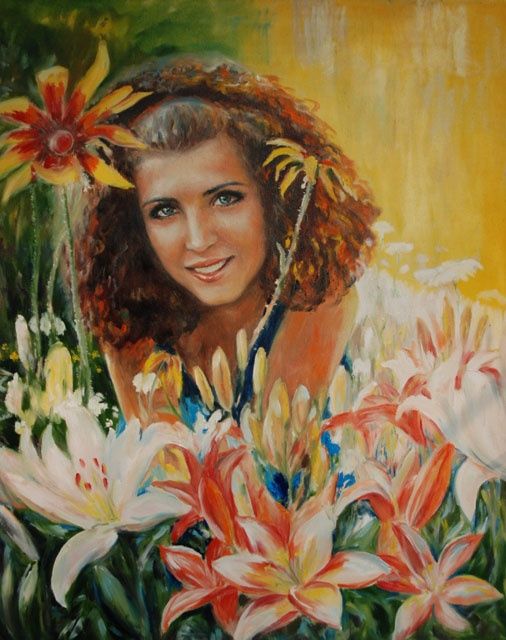 Painting titled "Любаша" by Viktoria Korotaeva, Original Artwork, Oil