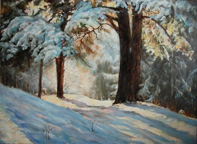 Pintura intitulada "Зима в лесу" por Viktoria Korotaeva, Obras de arte originais, Outro