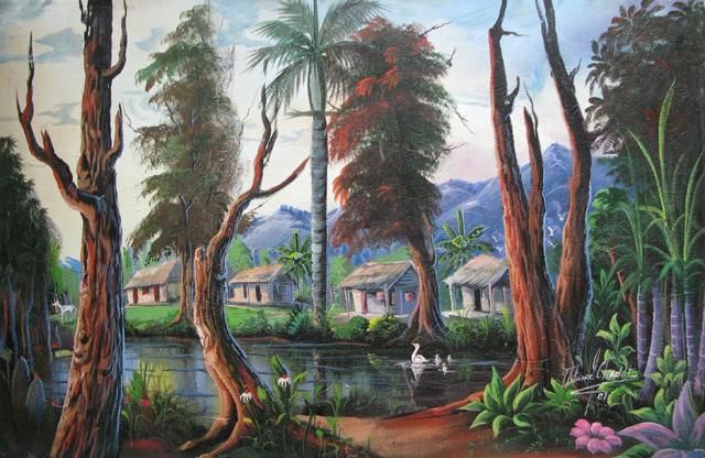 Pintura titulada "VILLAGE HAITIEN" por Vilaire Charlot, Obra de arte original, Oleo