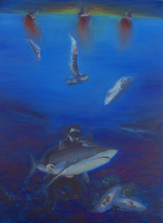 Painting titled "Stop shark finning" by Viliana At., Original Artwork, Oil