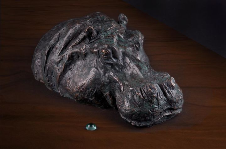 Sculpture titled "Hippopotamus" by Vildar Iusupov, Original Artwork, Bronze