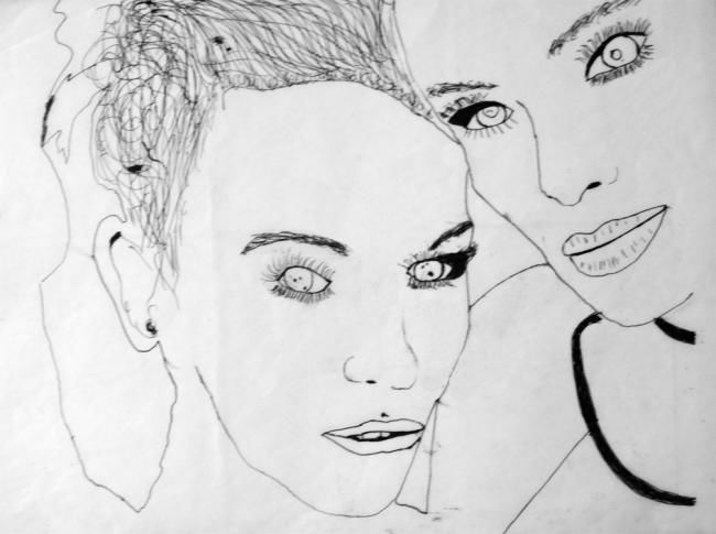 Drawing titled "Two Girls" by Pablo Villaizán, Original Artwork
