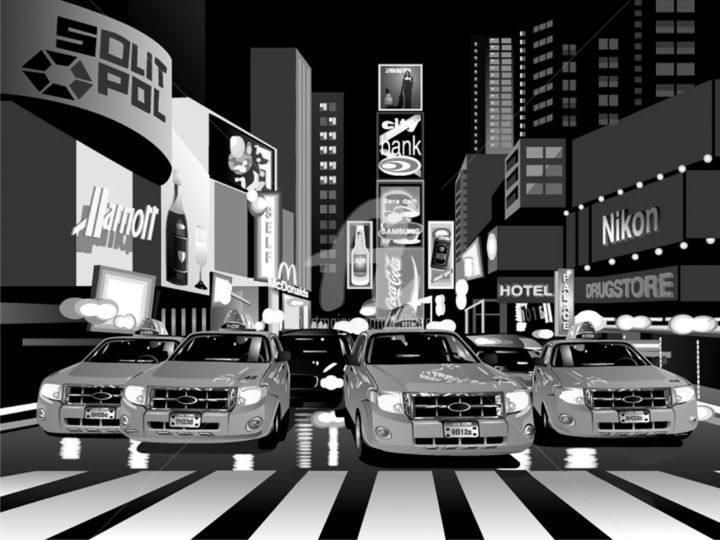 Artes digitais intitulada "TAXIS NEW YORK" por Mahmoud Lahbib, Obras de arte originais, Trabalho Digital 2D