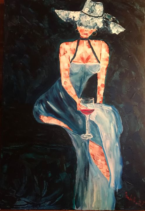 Painting titled "La pause bleue" by Isabelle Villena, Original Artwork, Acrylic