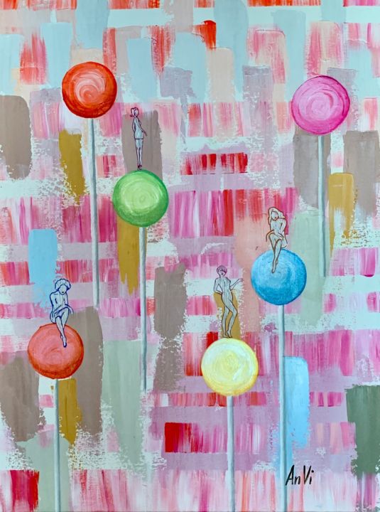 Peinture intitulée "candyshop" par Anvi, Œuvre d'art originale, Acrylique Monté sur Châssis en bois