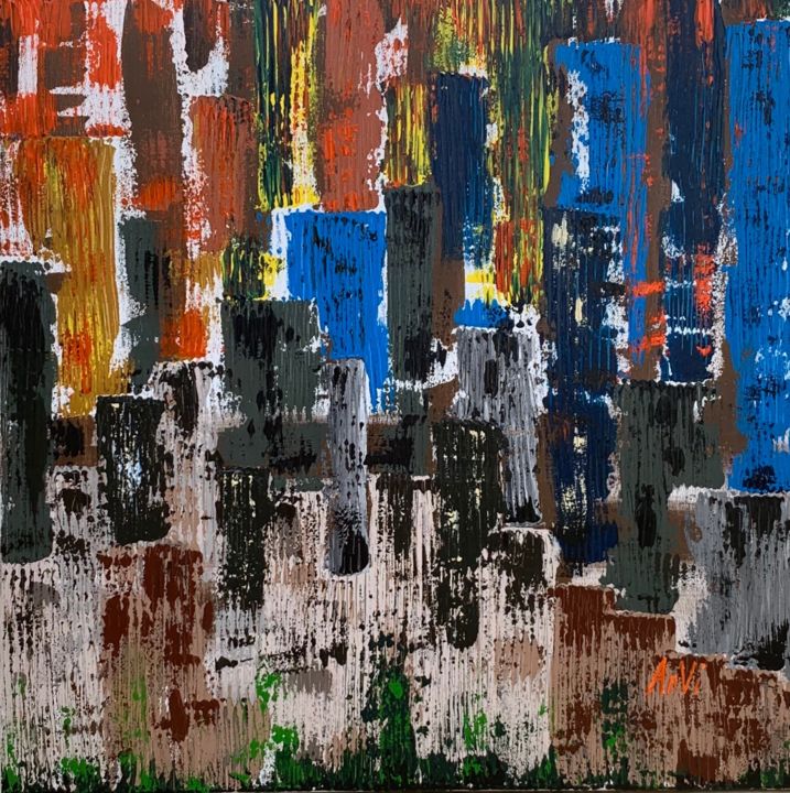 Peinture intitulée "shantytown" par Anvi, Œuvre d'art originale, Acrylique Monté sur Châssis en bois