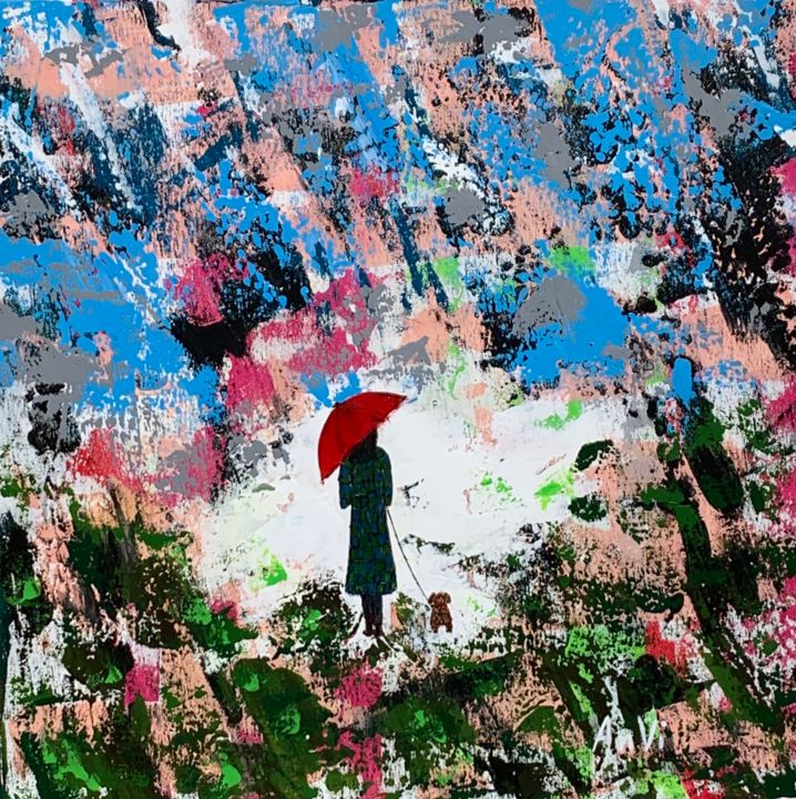 Peinture intitulée "Singing in the rain" par Anvi, Œuvre d'art originale, Acrylique Monté sur Châssis en bois