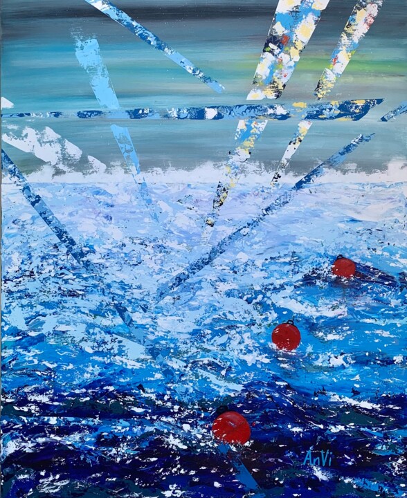 "bleus de mer" başlıklı Tablo Anvi tarafından, Orijinal sanat, Akrilik Ahşap Sedye çerçevesi üzerine monte edilmiş