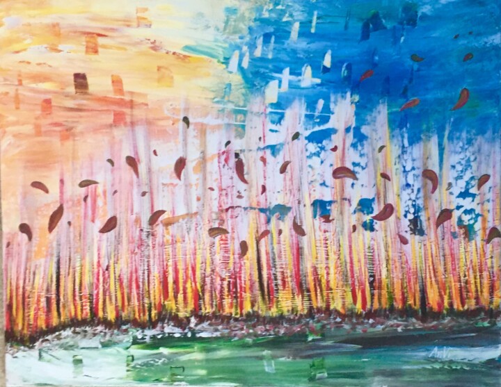 Peinture intitulée "champ de blé" par Anvi, Œuvre d'art originale, Acrylique Monté sur Châssis en bois