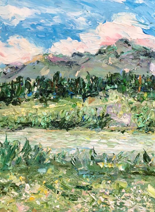 Peinture intitulée "Swiss Mountains Oil…" par Vilma Gataveckiene, Œuvre d'art originale, Huile
