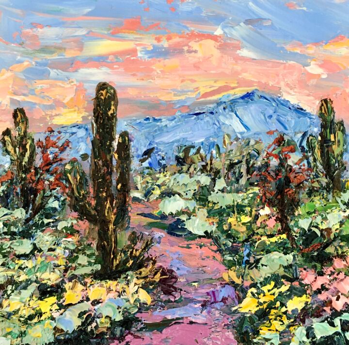 Painting titled "Arizona Desert Land…" by Vilma Gataveckiene, Original Artwork, Oil