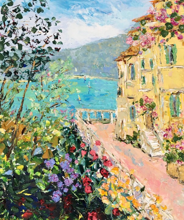 Malerei mit dem Titel "Blooming Terrace Oi…" von Vilma Gataveckiene, Original-Kunstwerk, Öl