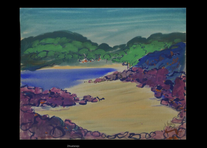 Malerei mit dem Titel "Zihuatanejo" von Vilmos Szöts, Original-Kunstwerk, Aquarell