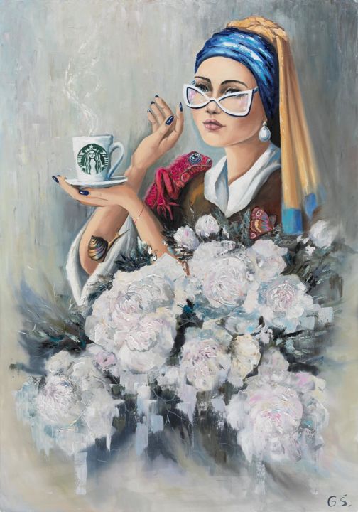 Painting titled "Современная Девушка…" by Galina Shumilova, Original Artwork, Oil
