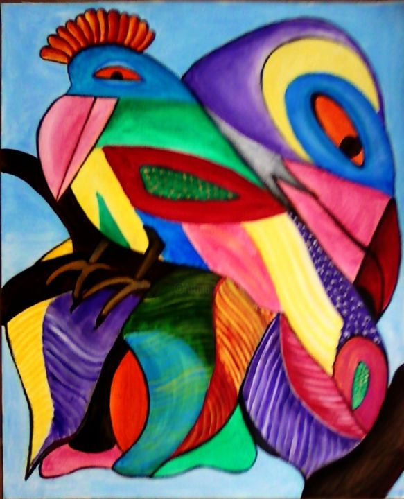 Painting titled "fantasy-birds.jpeg" by Vimala V, Original Artwork