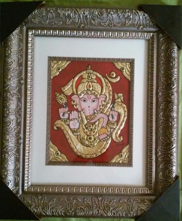 Schilderij getiteld "framed-om-ganesh.jpg" door Vimala V, Origineel Kunstwerk