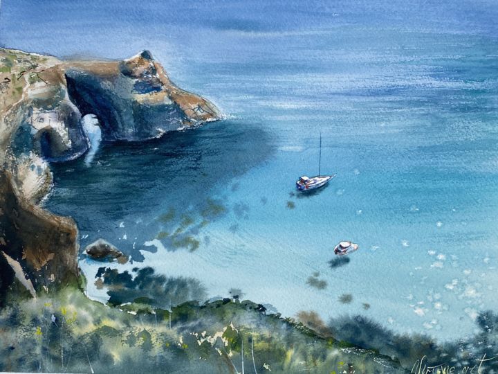 Картина под названием "Grotto Diana" - Viktoriya Ivanova, Подлинное произведение искусства, Акварель