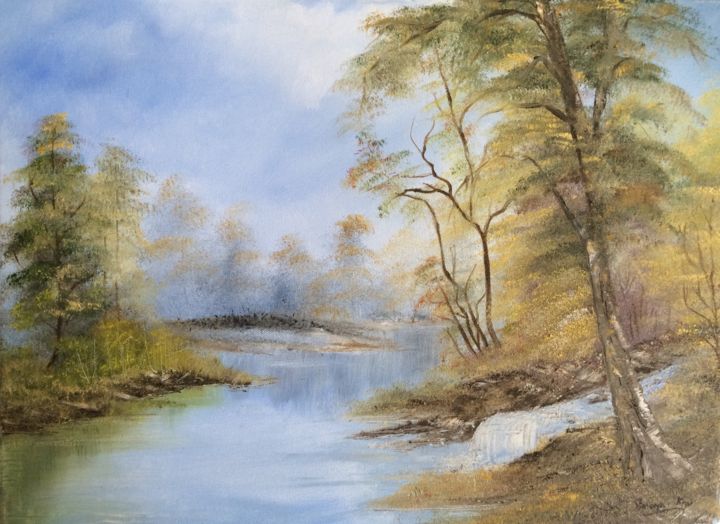 Painting titled "Hidden brook" by Vinaya Kini, Original Artwork, Oil