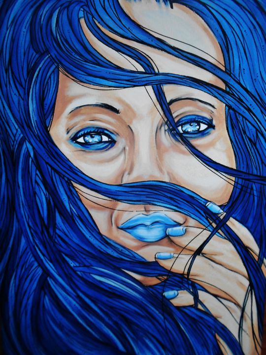 Painting titled "Blue Malice" by Ezql, Original Artwork