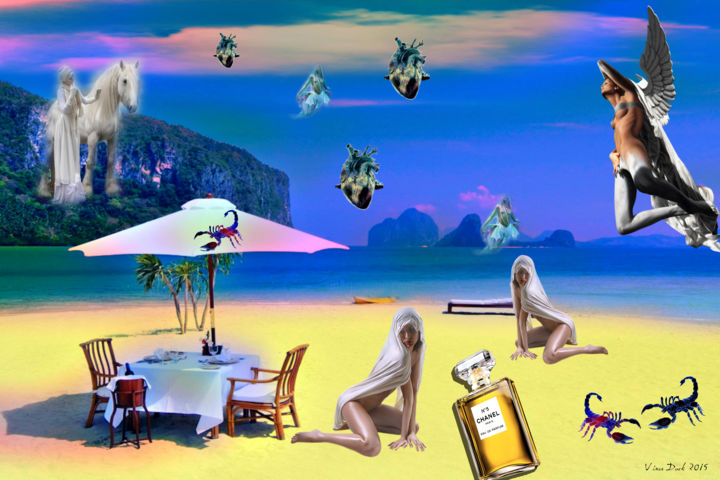 Digital Arts titled "Paradise Beach Surr…" by Vince Dark, Original Artwork, Digital Painting