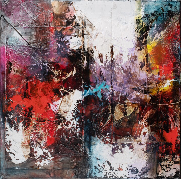 제목이 ""Réflexion abstrait…"인 미술작품 Francis Vincensini로, 원작, 기름 나무 들것 프레임에 장착됨