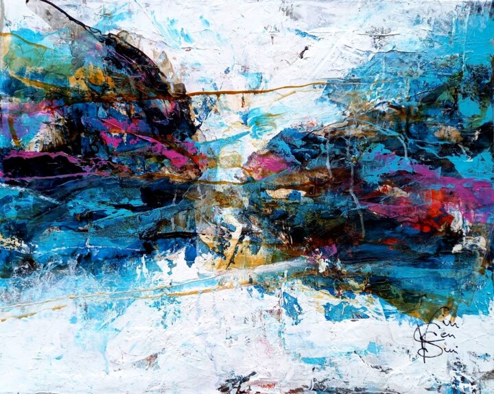 Картина под названием "Lagon bleu" - Francis Vincensini, Подлинное произведение искусства, Масло Установлен на Деревянная ра…