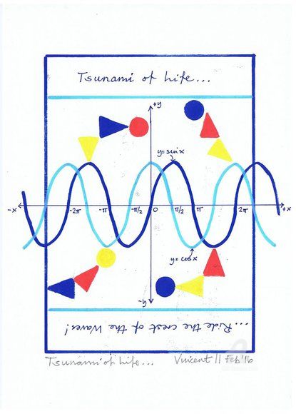 Drawing titled "Tsunami of Life" by Vincent Artist, Original Art, Ink