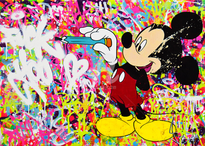 Painting titled "ARTIST MICKEY" by Vincent Bardou, Original Artwork, Acrylic