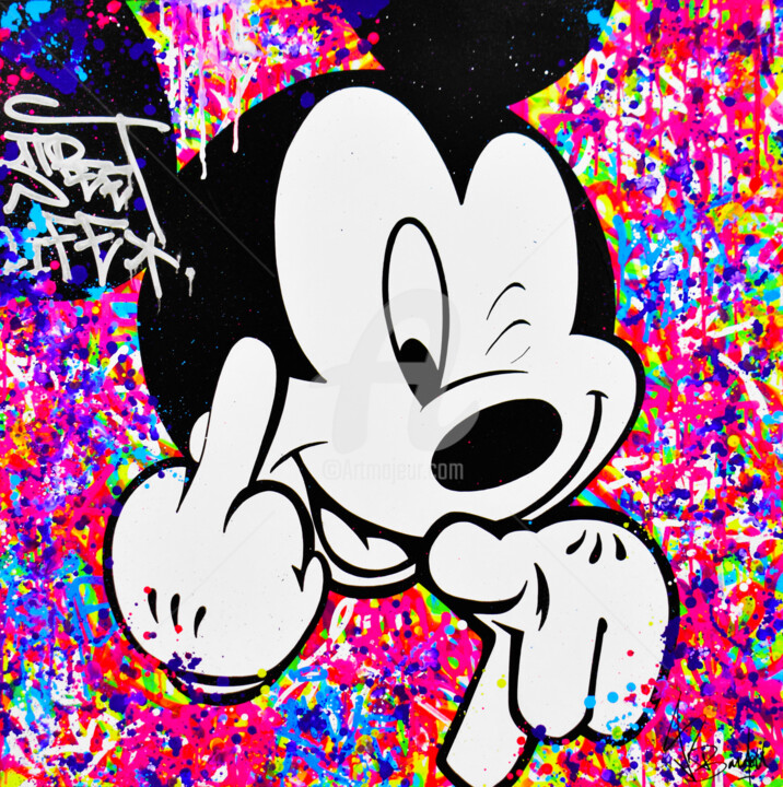 Painting titled "MICKEY FUCK" by Vincent Bardou, Original Artwork, Acrylic Mounted on Wood Stretcher frame