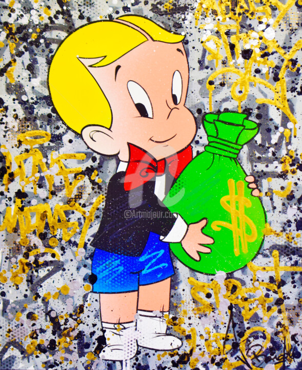 Painting titled "RICHIE RICH MONEY" by Vincent Bardou, Original Artwork, Acrylic Mounted on Wood Stretcher frame