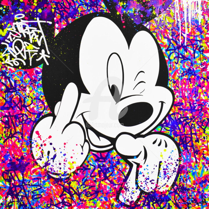 Painting titled "MICKEY STREET" by Vincent Bardou, Original Artwork, Acrylic Mounted on Wood Stretcher frame