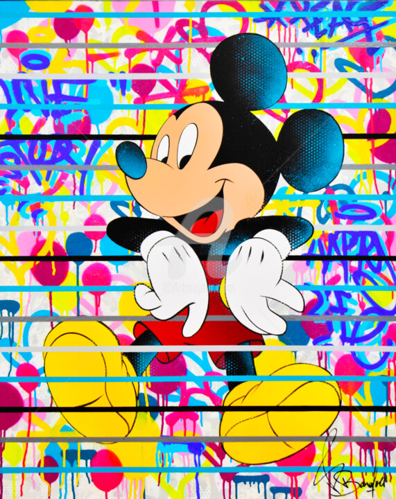 Pintura intitulada "MICKEY HAPPY" por Vincent Bardou, Obras de arte originais, Acrílico Montado em Armação em madeira