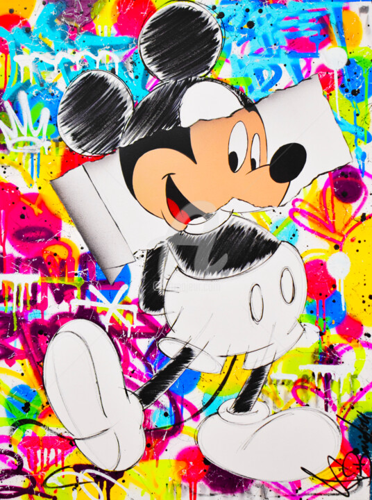 Painting titled "MICKEY PAPER" by Vincent Bardou, Original Artwork, Acrylic Mounted on Wood Stretcher frame