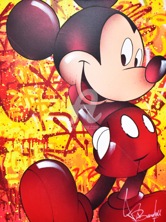 Peinture intitulée "MICKEY RED" par Vincent Bardou, Œuvre d'art originale, Acrylique Monté sur Châssis en bois