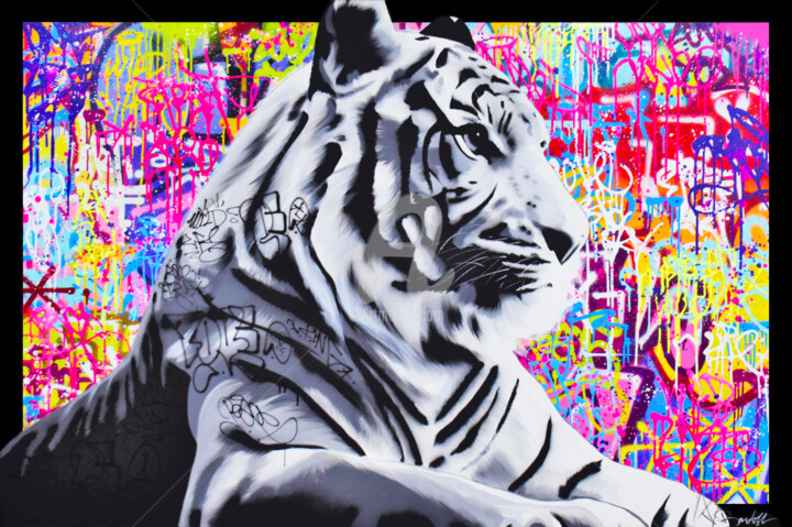 Картина под названием "EYE OF THE TIGER" - Vincent Bardou, Подлинное произведение искусства, Акрил Установлен на Деревянная…