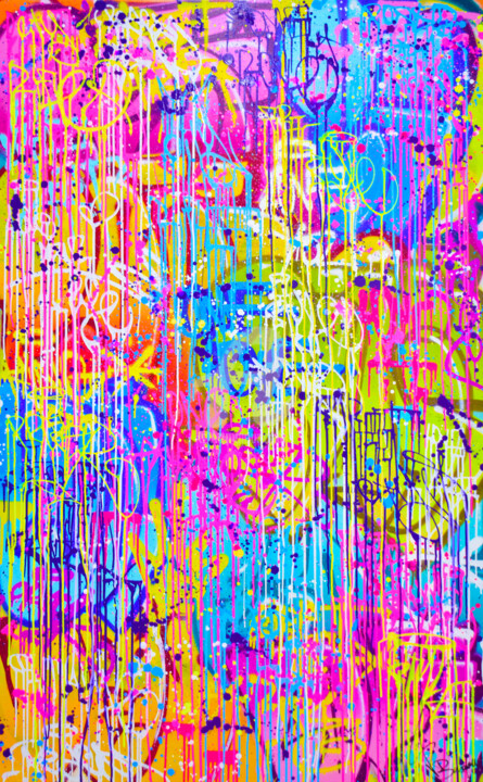 Peinture intitulée "GRAFFITI RAIN" par Vincent Bardou, Œuvre d'art originale, Bombe aérosol Monté sur Châssis en bois