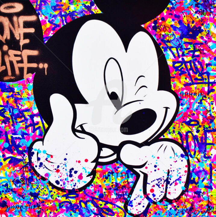 Painting titled "MICKEY ONE LIFE" by Vincent Bardou, Original Artwork, Acrylic Mounted on Wood Stretcher frame
