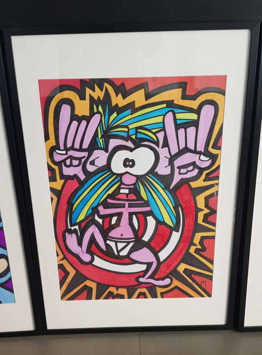 Drawing titled "MAN IN UNDERWEAR" by D-Art, Original Art, Ink Mounted on Wood Panel
