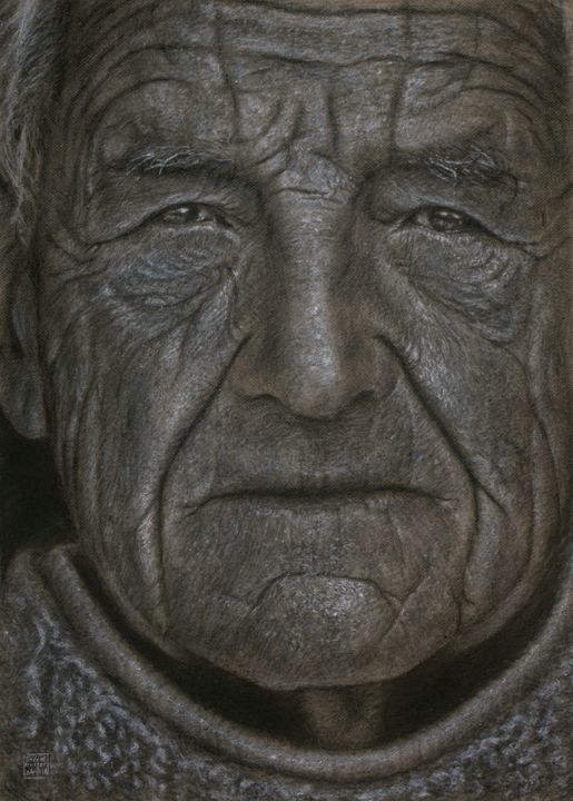 Drawing titled "Andrew Wyeth" by Vincent Haller, Original Artwork, Charcoal Mounted on Cardboard