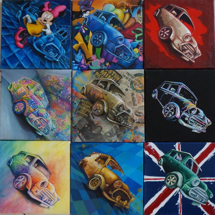 「austin mini」というタイトルの絵画 Vincent Hénaultによって, オリジナルのアートワーク, アクリル