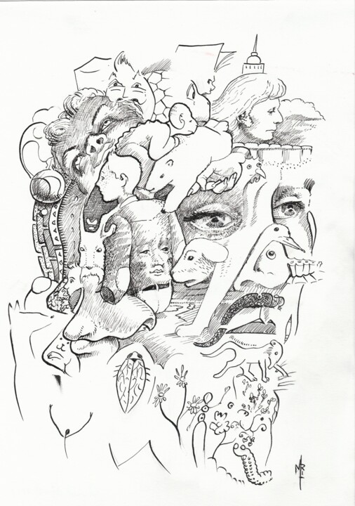 Zeichnungen mit dem Titel "Triste Sire." von Vincent Marit, Original-Kunstwerk, Tinte