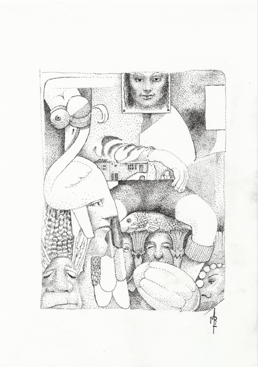「Dans l'Atelier de l…」というタイトルの描画 Vincent Maritによって, オリジナルのアートワーク, インク